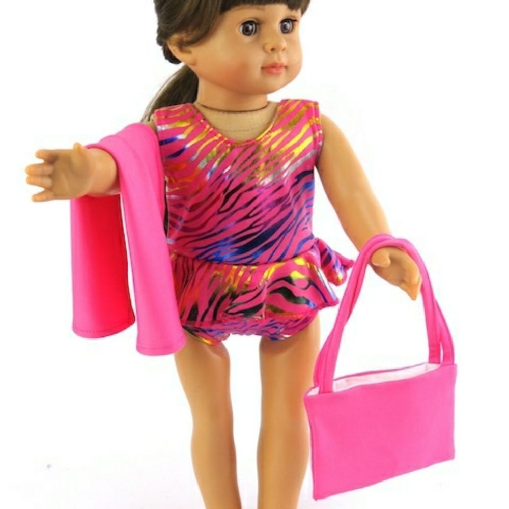 18 inch doll hot pink beach bag and towel